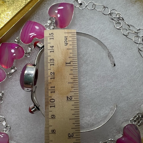 Beautiful Botswana Agate 💕 Heart Necklace & Bracelet 925 Gemstone Gift Set - Picture 4 of 6